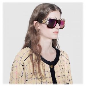 Gucci Square Oversize Sunglasses Snake Gucci Eyewear Purple Mirrored Lenses